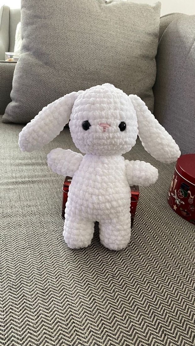 El yapımı Beyaz Peluş Tavşan Oyuncak - Görsel 2
