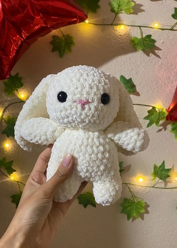 Beyaz Peluş Tavşan Oyuncak El Örgüsü - Görsel 2