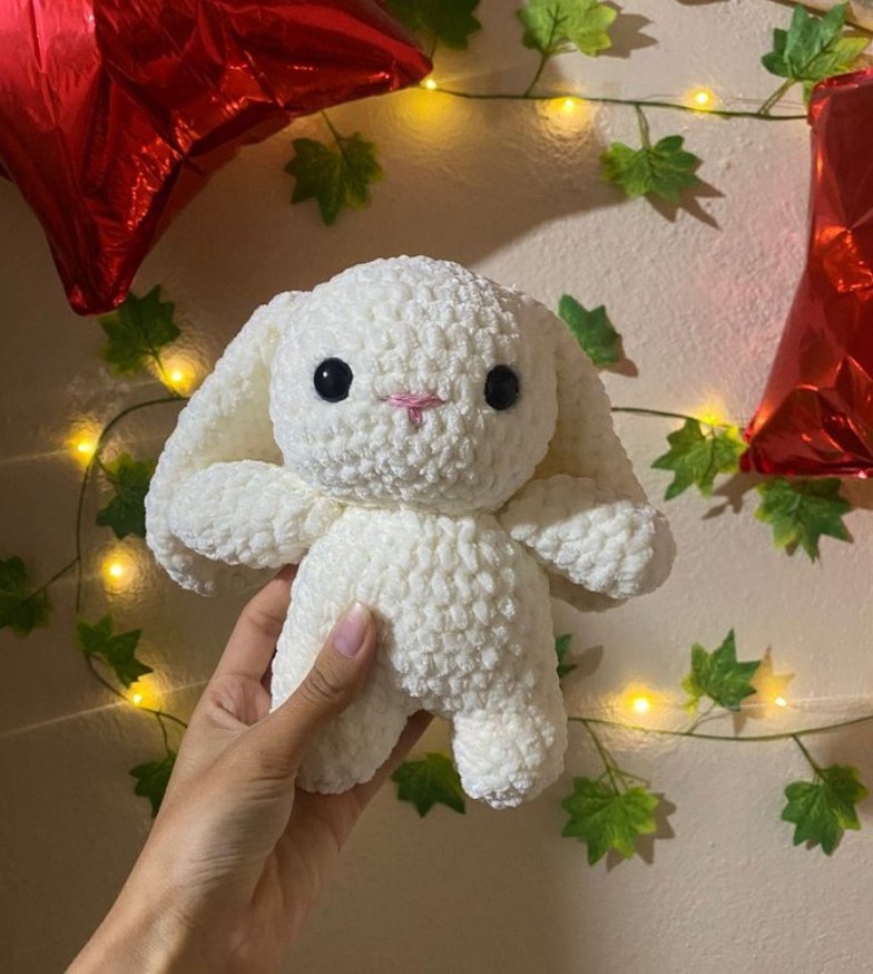 Beyaz Peluş Tavşan Oyuncak El Örgüsü - Görsel 2