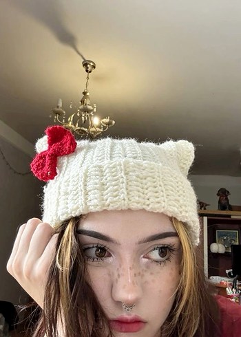 Kadın Örgü Beyaz Bere - Görsel 2