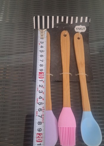 Beden bambu sapli slikon spatula kasik yumurta fircasi