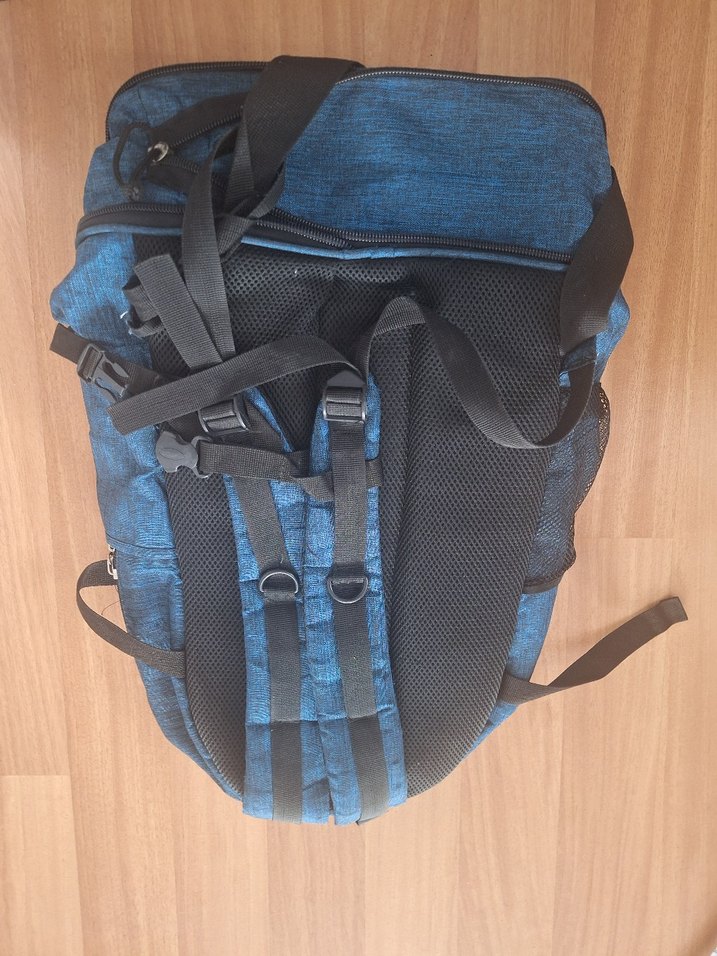 Gri-Mavi Fermuarlı Erkek Sırt Çantası - Görsel 5