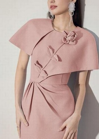 Pembe Drapeli Modern Klasik Kadın Elbise