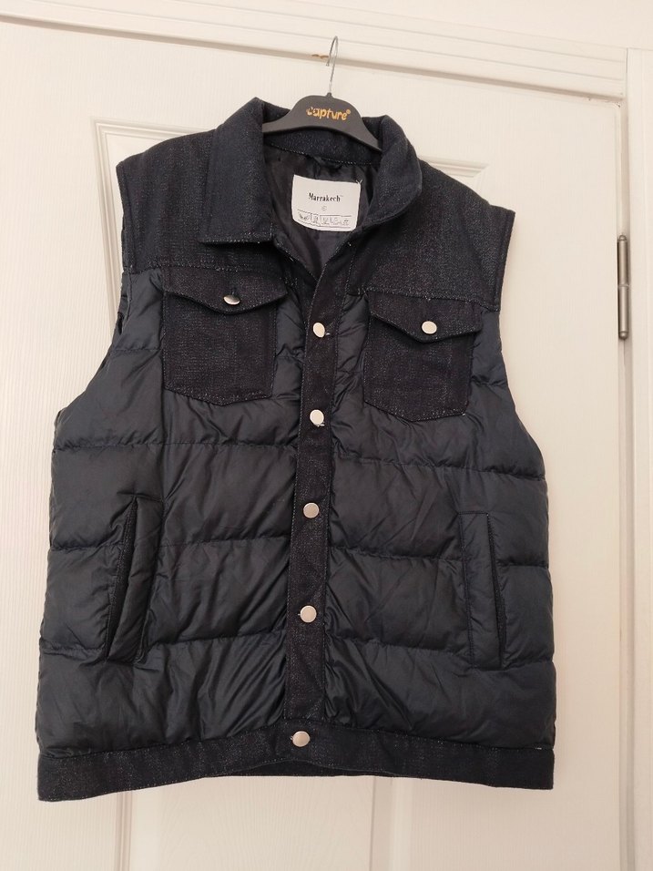 Düğmeli Siyah Denim Erkek Yelek - Görsel 2