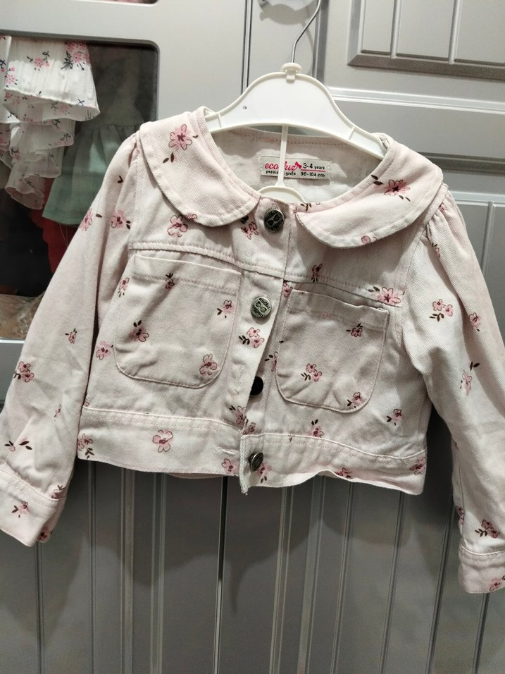 Kız Çocuk Pembe Çiçekli Düğmeli Ceket - Görsel 3