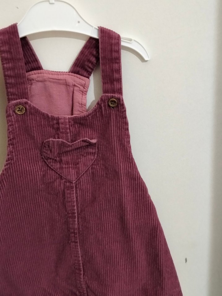Bordo Kadife Kız Elbise Düğmeli Askılı - Görsel 2