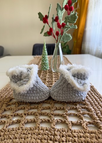 Kız Çocuk Gri Örgü Sıcak patik - Görsel 3