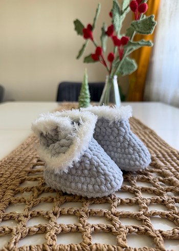 Kız Çocuk Gri Örgü Sıcak patik - Görsel 2