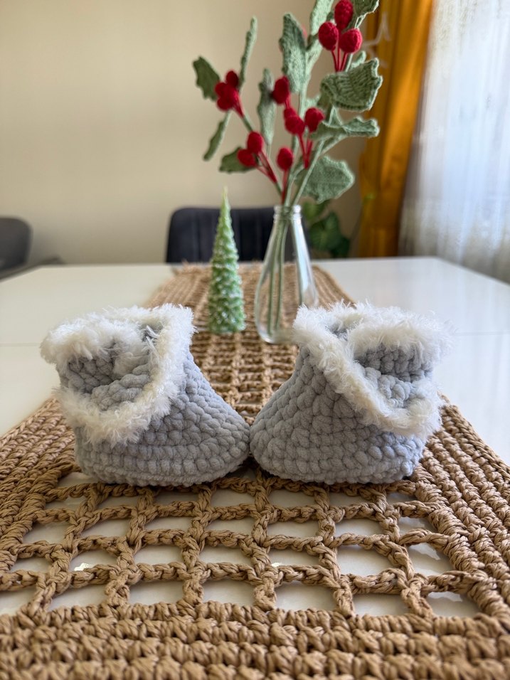 Kız Çocuk Gri Örgü Sıcak patik - Görsel 3