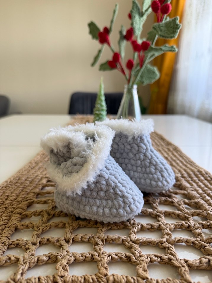 Kız Çocuk Gri Örgü Sıcak patik - Görsel 2