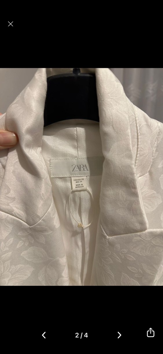Zara jakarlı Düğmeli Beyaz Kadın Midi Blazer - Görsel 2