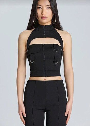 Diğer Kadın Siyah Strappy Goth Büstiyer