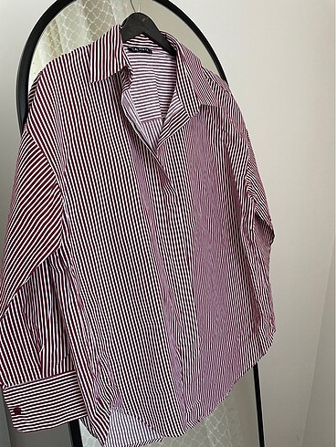 Oversize bordo çizgili gömlek