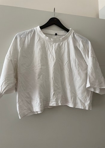 Beyaz Kısa Kollu Basic Salaş Crop Tişört