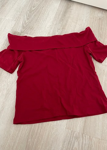 Bordo Kayık Yaka Kısa Kollu Kadın Bluz - Görsel 2