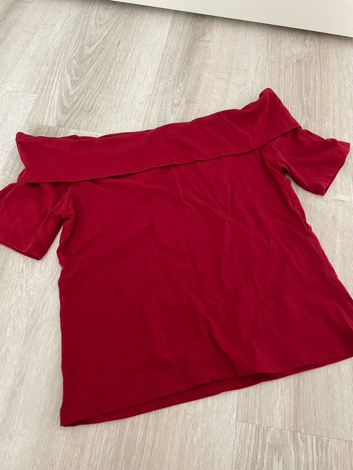 Bordo Kayık Yaka Kısa Kollu Kadın Bluz - Görsel 3