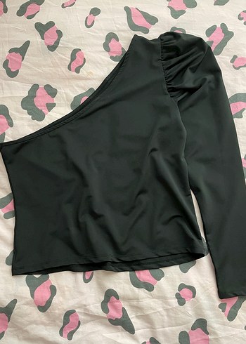 Tek Omuz Uzun Kollu Siyah Bluz - Görsel 2