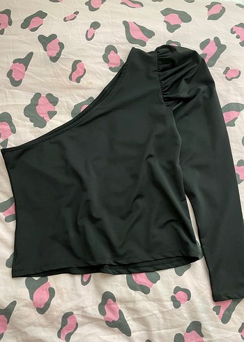 Tek Omuz Uzun Kollu Siyah Bluz - Görsel 3