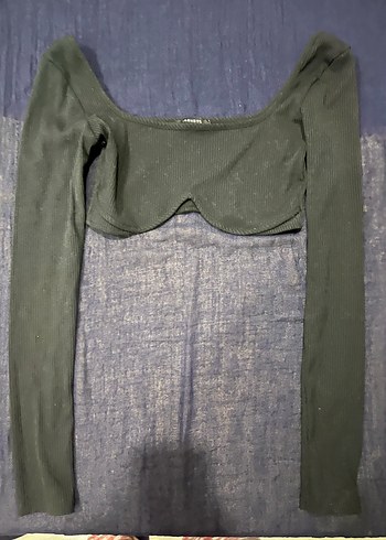 Kadın siyah Triko Crop Top Uzun Kollu - Görsel 3