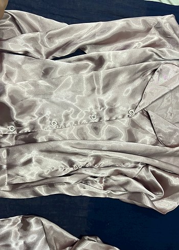 Toz pembe saten pijama - Görsel 3