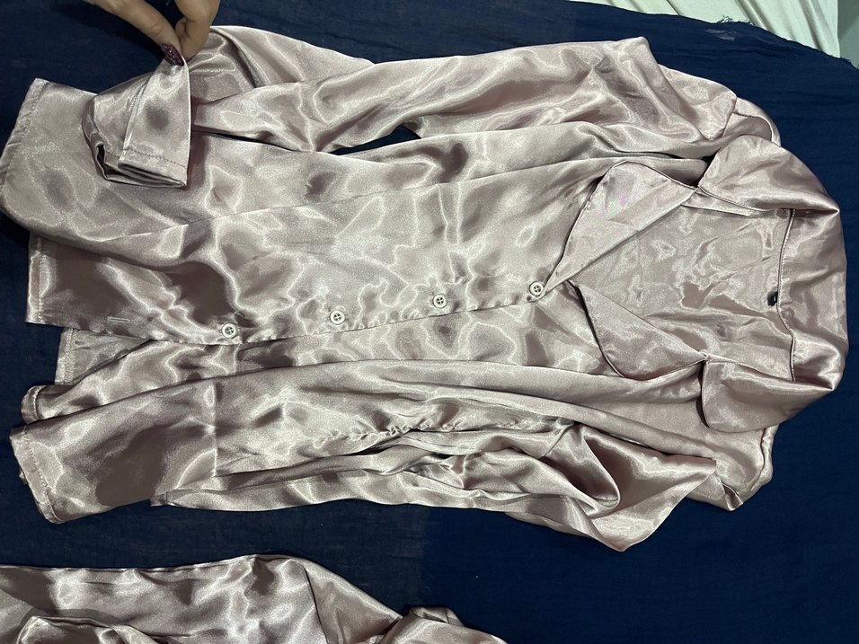 Toz pembe saten pijama - Görsel 3