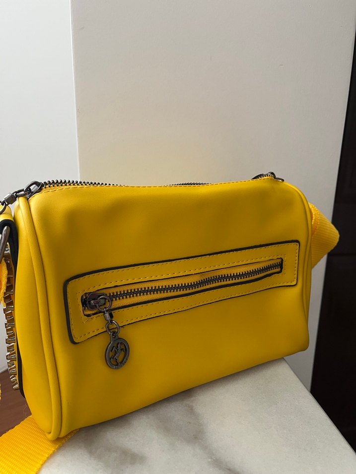 Sarı Deri Kadın Çapraz Çanta - Görsel 4