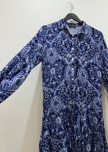 Bohem Uzun Lacivert Desenli Elbise - Görsel 4