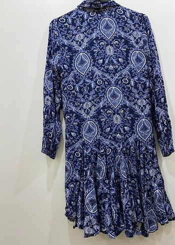 Bohem Uzun Lacivert Desenli Elbise - Görsel 5