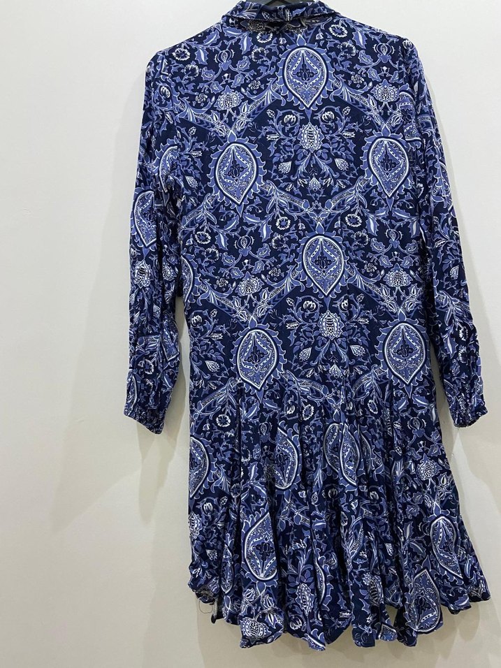 Bohem Uzun Lacivert Desenli Elbise - Görsel 5