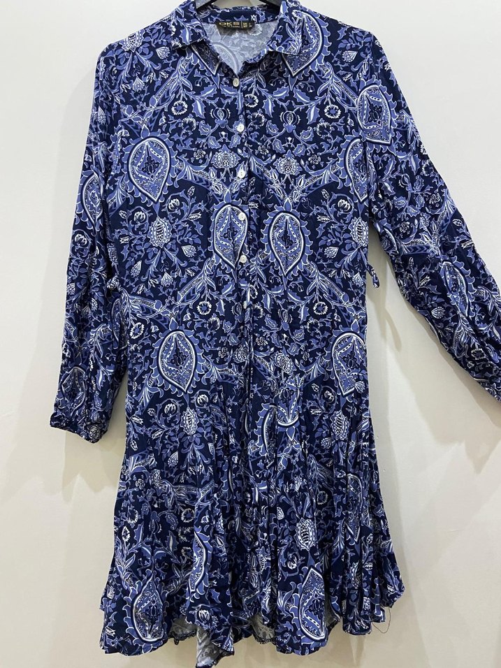 Bohem Uzun Lacivert Desenli Elbise - Görsel 2