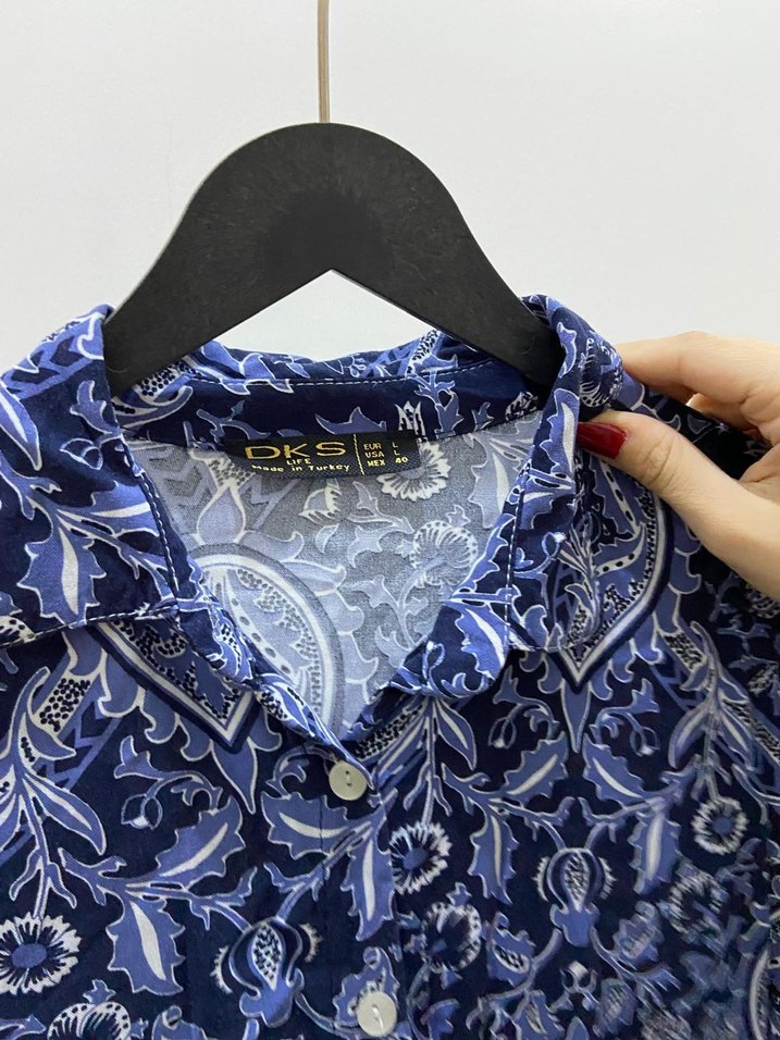 Bohem Uzun Lacivert Desenli Elbise - Görsel 3