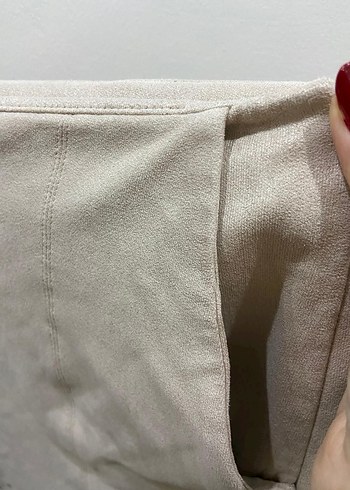 Nakışlı Bej Süet Midi Hamile Etek - Görsel 3