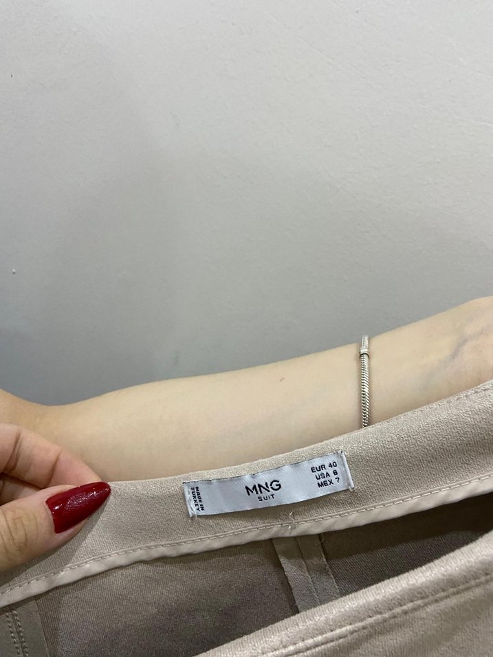 Nakışlı Bej Süet Midi Hamile Etek - Görsel 2