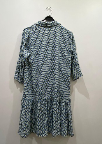 V Yaka Gri Mavi Desenli Kadın Elbise - Görsel 2