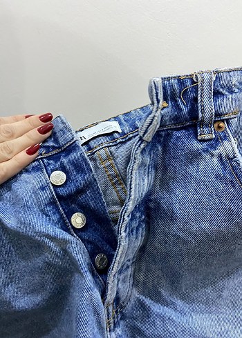 Düğmeli Mini Mavi Kadın Kot Şort - Görsel 2