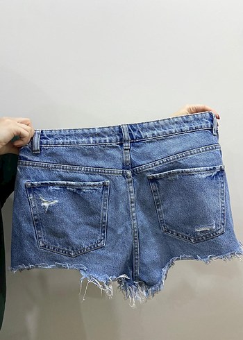 Düğmeli Mini Mavi Kadın Kot Şort - Görsel 4