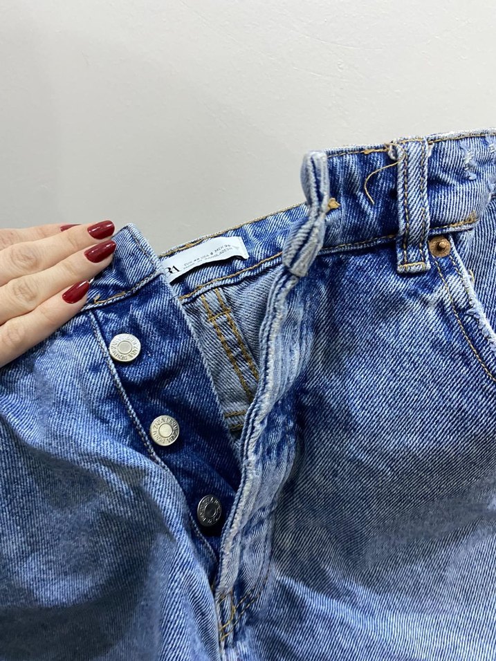 Düğmeli Mini Mavi Kadın Kot Şort - Görsel 2