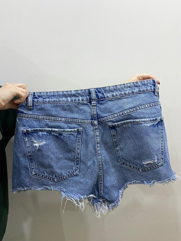 Düğmeli Mini Mavi Kadın Kot Şort - Görsel 4