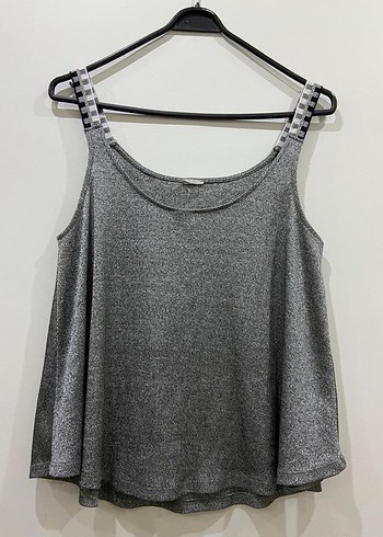 Gri Örgü Kadın Askılı Kolsuz Mini Üst - Görsel 2