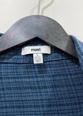 Düğmeli Kısa Kollu Mavi Keten Gömlek - Görsel 2