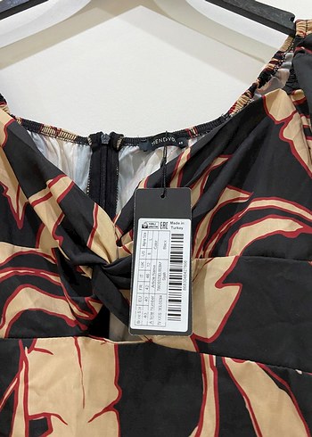 Drapeli Mini Kadın Elbise, Bağlama Desenli - Görsel 2