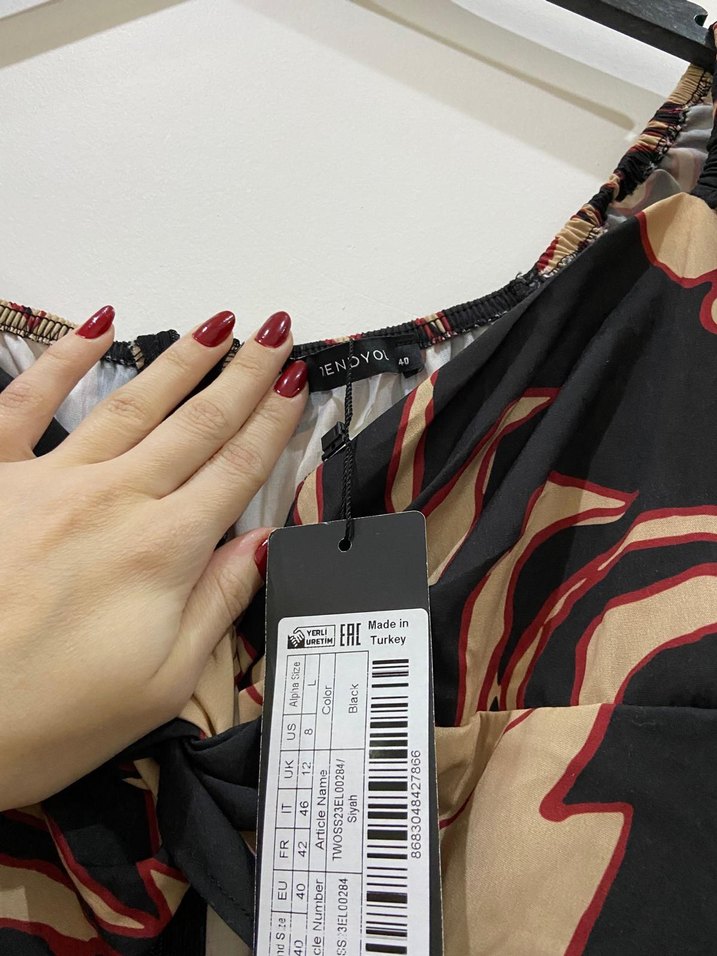 Drapeli Mini Kadın Elbise, Bağlama Desenli - Görsel 4