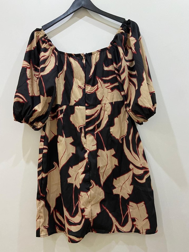 Drapeli Mini Kadın Elbise, Bağlama Desenli - Görsel 5