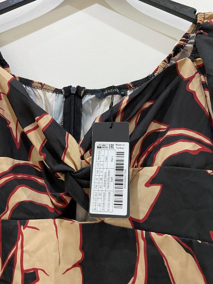 Drapeli Mini Kadın Elbise, Bağlama Desenli - Görsel 2