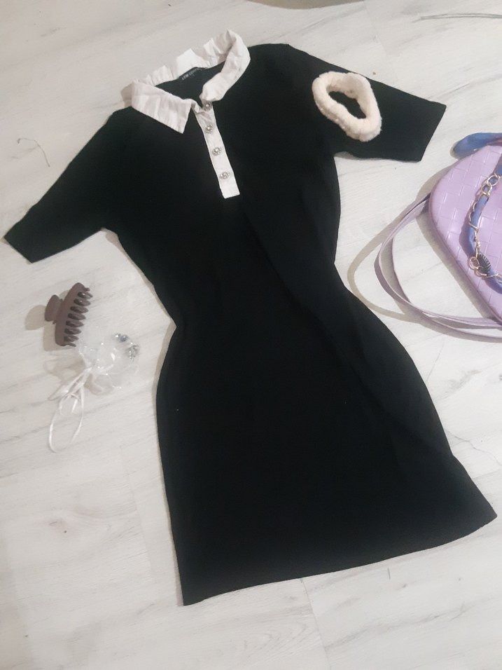 Düğmeli Siyah Midi Kadın Elbise - Görsel 4