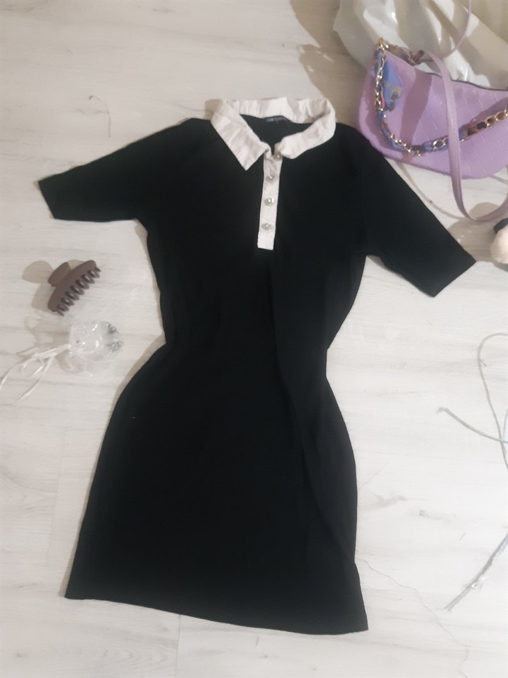 Düğmeli Siyah Midi Kadın Elbise - Görsel 2