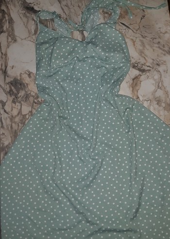 Puantiye Desenli Turkuaz elbise - Görsel 2