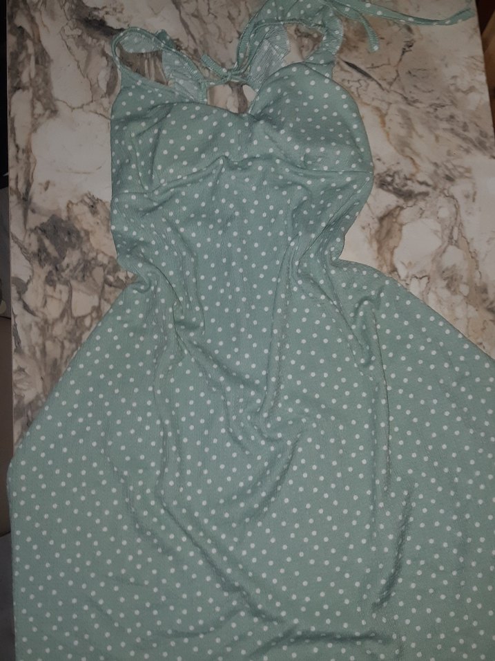 Puantiye Desenli Turkuaz elbise - Görsel 2