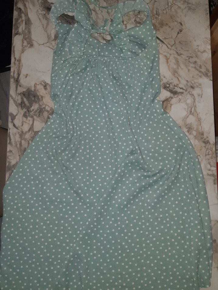 Puantiye Desenli Turkuaz elbise - Görsel 3