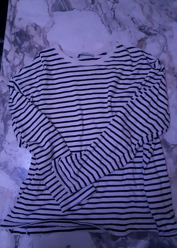 Beyaz Çizgili Uzun Kollu Bluz - Görsel 3